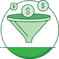 Money going into a funnel